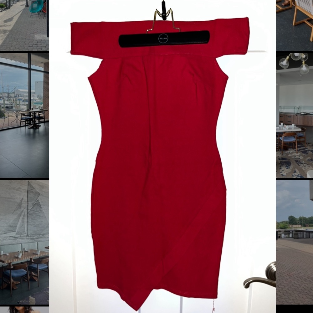 Red off the shoulder dress